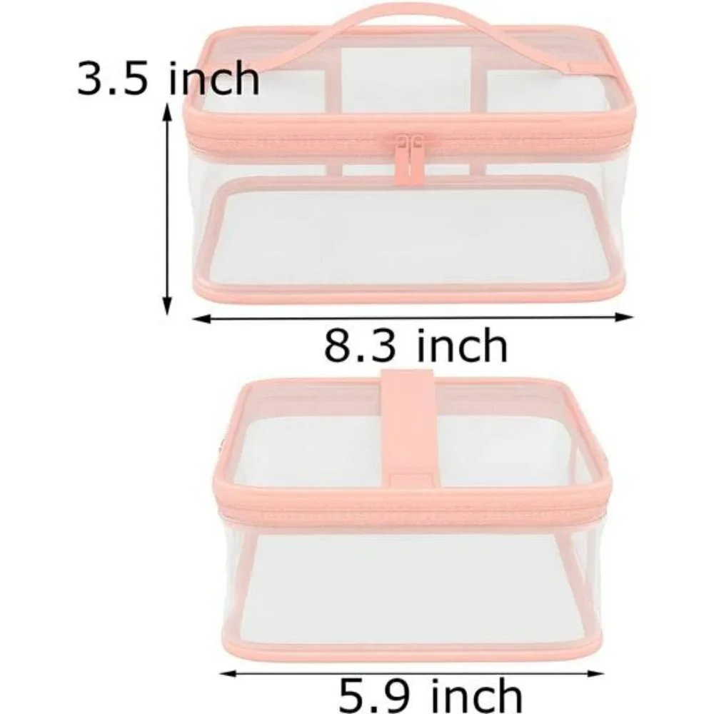 2 Pcs Makeup Bag Zipper Waterproof Cosmetics Bag Transparent Travel Storage
